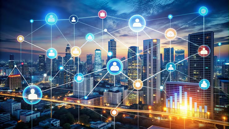 Abstract digital network connections representing global wholesale distribution
